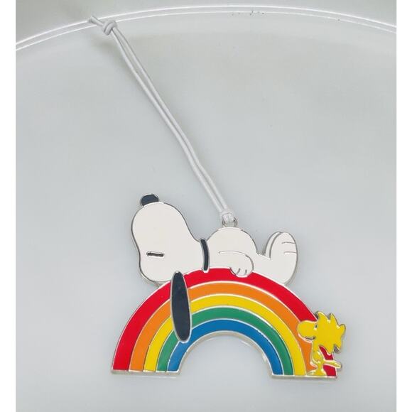 Hallmark Peanuts Snoopy On Rainbow Woodstock Flat Metal Ornament - Picture 4 of 8